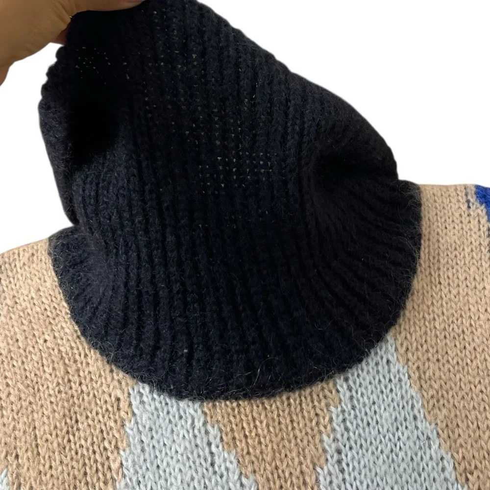 Tory‎ Burch Libby Argyle Turtleneck Diamond Color block Blue Beige Size Large